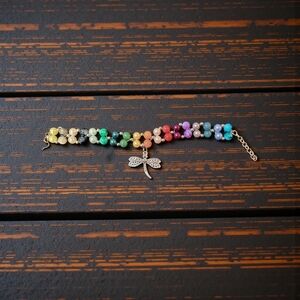 Multicolored Beaded Bracelet with Dragonfly Charm